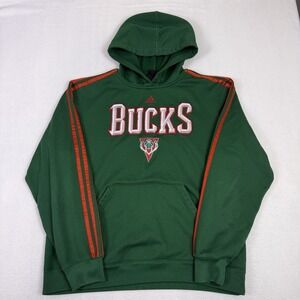 Vintage Adidas NBA Milwaukee Bucks Hoodie Men's Large Green 3 Stripe 2000s Retro